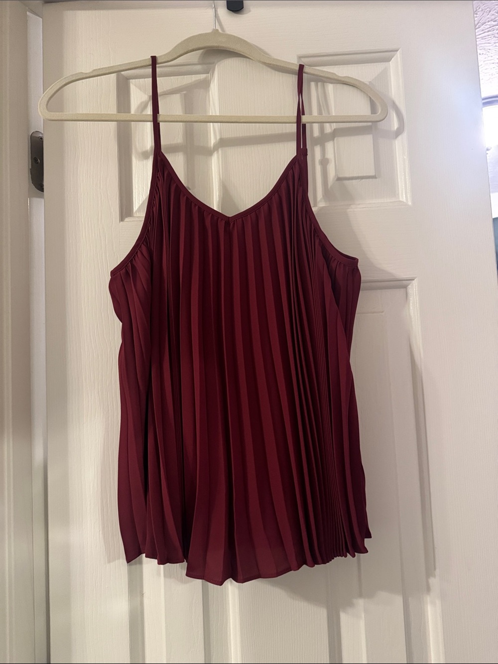 Nine West Pleated Wine Red Spaghetti-Strap Camisole